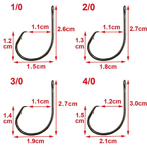 Circle Hooks Saltwater Inline Fishing Hooks 100pcs Ultra Point High Carbon Steel Fish Hook Extra Strong Sharp Straight Eye Octopus Circle Fishing Hooks(9/0-100pcs) - Image 2