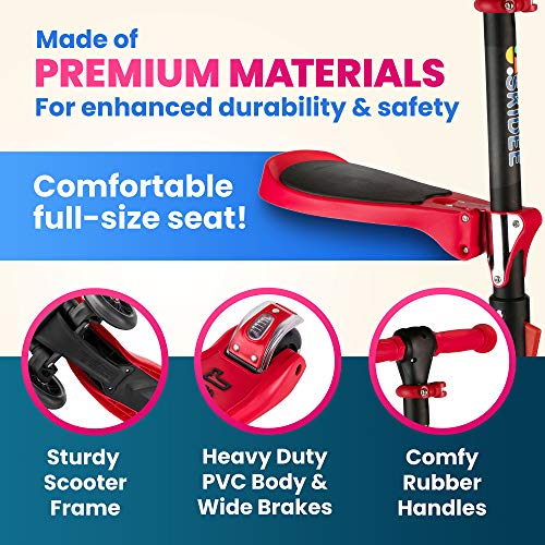 SKIDEE Kick Scooter for Kids Ages 3-5 | Foldable 3 Wheel Scooter with Lean-to-Steer, Adjustable Height, Removable Seat & LED Light Wheels | Toddler Scooter Up to 12 Year Old Boys/Girls, Red - Thumbnail 7