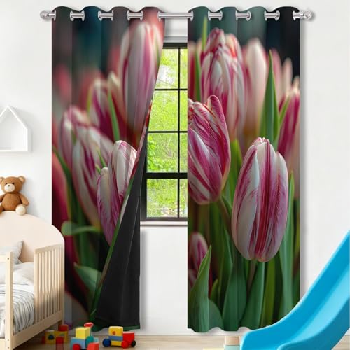 Rideau occultant thermique isolant à oeillets fleurs vertes 140x260 - 5