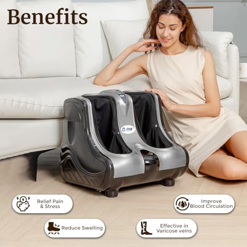 Image of JSB HF04 Pro Leg Foot and Calf Massager Machine for Pain Relief | 4 Motors | Kneading + Heat + Rollers (Golden)