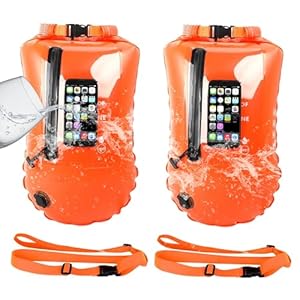 Pack of 2 Swimming Aids, Dry Bag Buoy Swimming Inflatable Dry Bag Swimming Buoy With Mobile Phone Pocket Open Water Triathlon Sports Snorkeling Racing Training Accessories Swimming Buoy Swimming Bag,