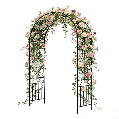 MOTION Garden Arch Trellis Arbor - Metal Garden Arbor Garden Trellis, Wedding Arch for Ceremony, Garden Arch Trellis for Climbing Plants Roses Vines Outdoor Yard Lawn, 7.3'H x 3.9'W, Black