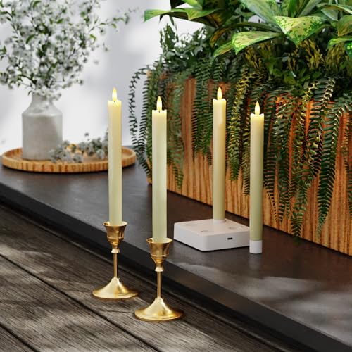 Image of Flameless Taper Candles with Rmote, 9.6 inch Real Wax Rechargeable Battery Operated Candles, Led Candle Flickering Candlesticks, Electric Candle for Home, Wedding, Party, Decor, Ivory