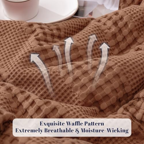 PHF Cooling Waffle Blanket King Size, Lightweight 60% Rayon Derived from Bamboo & 40% Cotton Breathable Blanket for Hot Sleepers, Soft and Luxury for Bed Couch and Sofa, 104"x90", Burnt Umber