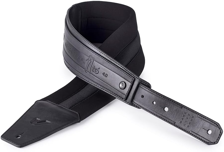 Gruv Gear SoloStrap Neo Padded Faux Leather Guitar Strap with Adjustable Slide Lock System, Thick Neoprene Padding for Heavier Instruments, Comfortable Guitar Belt Anti Bounce Design - Black, 2.5"