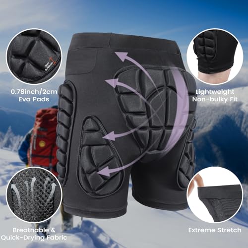 OHMOTOR 3D Padded Protective Shorts Hip Butt EVA Pad Short Pants Heavy Duty Protective Gear Guard Drop Resistance for Ski Skiing Skating Snowboard Cycling (Black, M) - Thumbnail 4