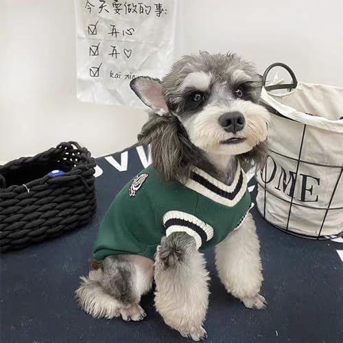 2 Pièces Pull pour Chien, Pyjama Chien, Pull pour Chat Style Académique, Vetement Chiens avec Fine Couche de Molleton, Pulls-Overs pour Chiot Convient aux Petits Chiens, Vert et Rouge, M – Image 5