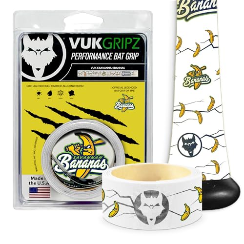 Savannah Bananas Baseball Bat Grip Tape - Non-Sticky Friction-Based Baseball Bat Tape Grip Moisture-Wicking Reusable All-Weather Handle Wrap Officially Licensed & Made in USA by VukGripz (White)