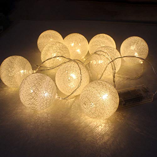 Anordsem Pacote com 2 bolas de algodão luzes de fadas operadas por bateria 10 LEDs bolas de lã cordã