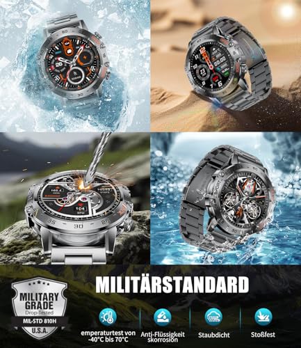 LIGE Smartwatch Herren Militär mit 530mAh Akku, 1.43'' AMOLED Sportuhr mit Telefonfunktion(3 Bänders), Herzfrequenz, SpO2, Schlafmonitor, IP68 Wasserdicht 120+ Sportmodi Fitnessuhr für Android iOS – Bild 4