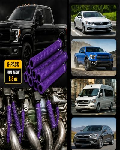 Image of Spark Plug Wire Cover Replacement - 8 PCS 2500 Spark Plug Heat Sleeve, 6 Inches Spark Plug Wire Heat Shield Boots Protector Protection for LS1 / LS2 SBC BBC 350 454 Car Truck, Purple