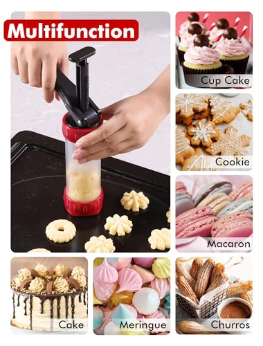 Image of Cookie Press Set, Churro Maker with 12 Discs and 10 Cake Decorating Tips, Cookie Press for Biscuit and Churro, Red