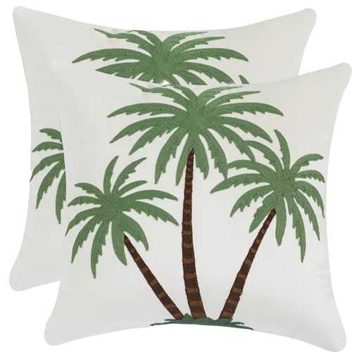 LUOYEHK Palm Tree Pillow Covers 18X18 Inch Set of 2 Coastal Tropical Plants Coconut Trees Decorative...