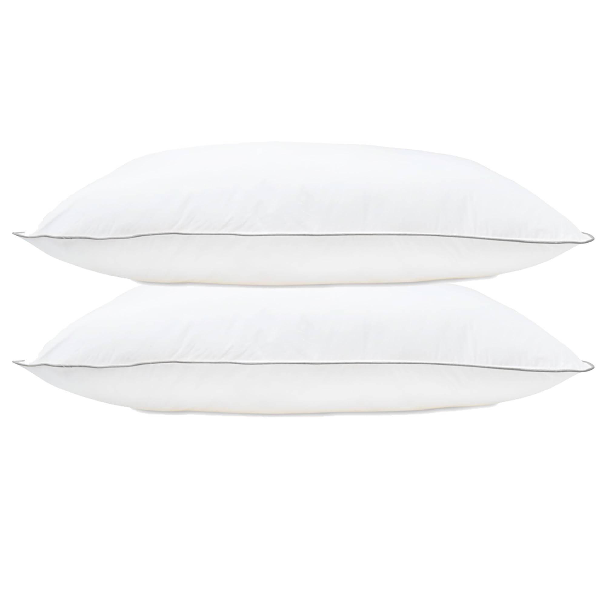 Lancashire Textiles Silver Piped Pillow Cotton Pillow 2 Pack, Silver Piping Edge, Hollowfibre Filled Medium Firmness And Support Bed Cushion – Well-Filled Multipack Pillows For Comfort Sleeping – 71Cm X 46Cm [27” X 18”]