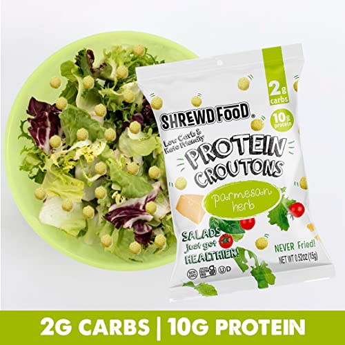 Shrewd Food Keto Protein Croutons - Low Carb, High Protein Snacks, Real Cheese, Gluten Free, Peanut Free, 10G Protein, 2G Carbs, Only 60 Calories - Parmesan Herb, 0.52 Oz (Pack Of 10) #TOP4