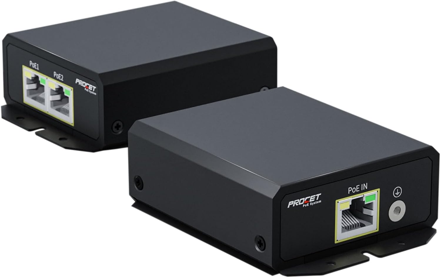 PROCET Gigabit PoE Extender, 1 in 2 Out Ethernet Splitter, 2×IEEE802.3at/PoE+ Output (Total 60W) & 1×IEEE802.3bt/PoE++ Input, 10/100/1000Mbps, IP40, -40°F to 149°F, 6kv Surge Protection, PT-PEX02GB
