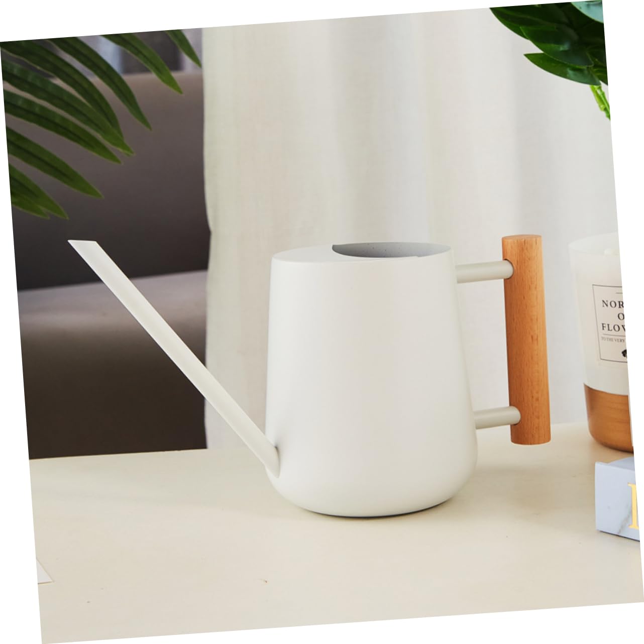 TOYANDONA Gießkanne für Schonendes Gießen mit Langem Ausguss 900ml aus Edelstahl und Holzgriff Robuste Blumengießkanne Praktisches Gartenzubehör für Zimmerpflanzen