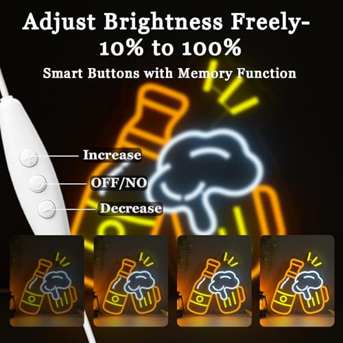 Image of Beer Neon Bar Sign for Wall Decor - Aesthetic USB Powered & Dimmable Cheers Neon Light for Home Bar, Pub, Man Cave, Game Room, Birthday Gift for Beer Lovers