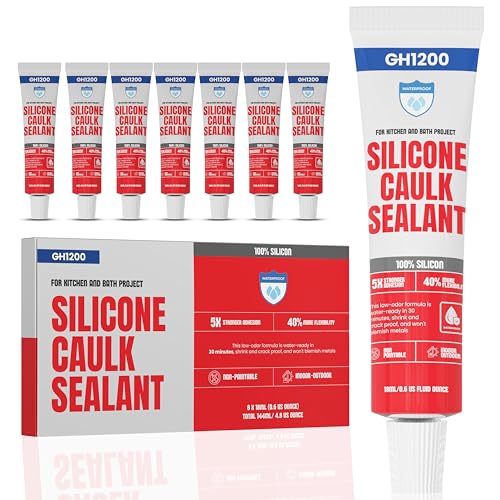 Image of GH1200 18 ML x 8 PCs Silicone Caulk Clear Silicone Sealant Waterproof, Kitchen & Bathroom Caulk - Shrink & Crack Proof - Pocket-Friendly Small Size Indoor & Outdoor Use Silicone Glue - Strong Caulking
