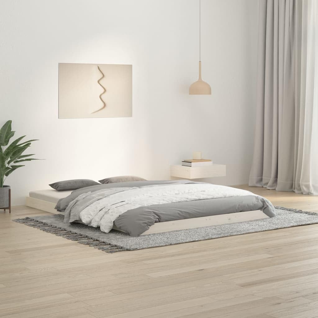 Natulvd Low Platform Bed Frame, Double Floor Bed Frame with Sturdy Slat Support, Japanese Style, No Box Spring Needed (White, 135x190 cm)