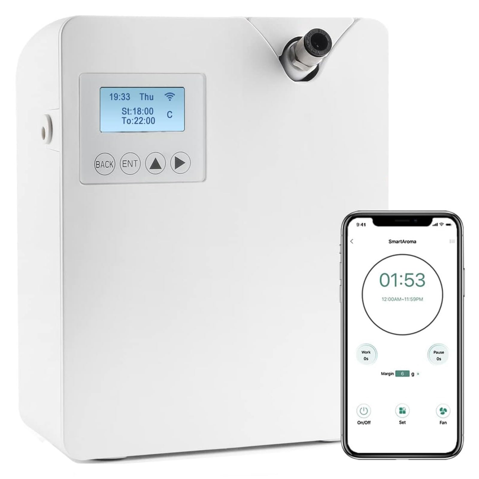 Machine à air parfumée intelligente 300 ml pour la maison,diffuseur d'huiles essentielles sans eau avec technologie de nébulisation,contrôle Bluetooth Wi-Fi,couverture 2000 pieds carrés (Pearl White)