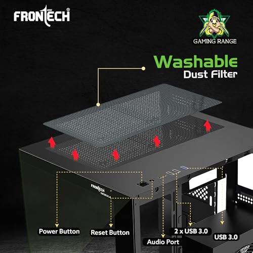 Image of Frontech Nebula Gaming Computer Cabinet with ARGB & Tempered Glass | Dust Filter | USB 3.0 & 1.1 | HD Audio (FT-4382)
