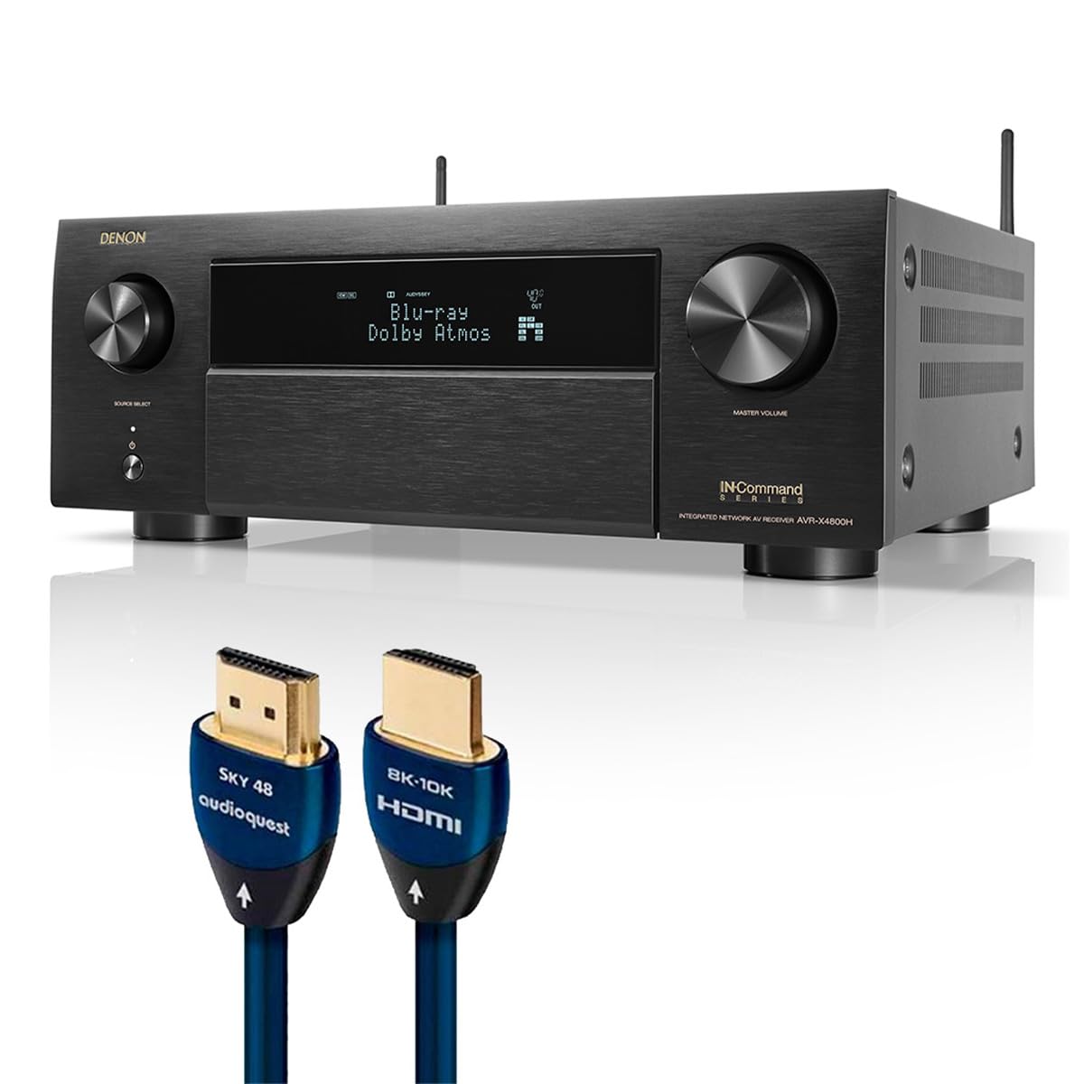 Denon AVR-X4800H 9.4 Channel 8K Receiver Bundle with AudioQuest Sky 3m HDMI Cable