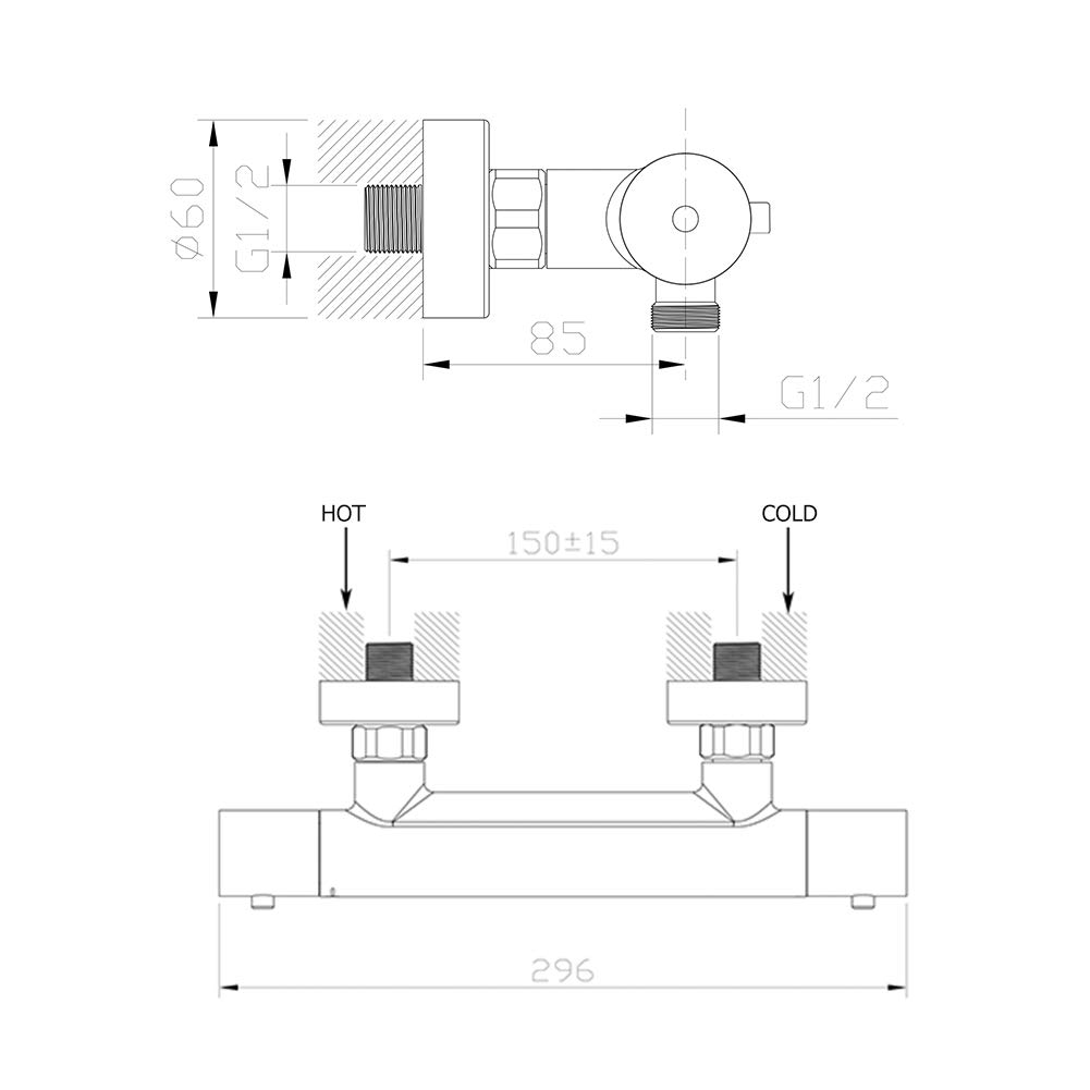 Gothern Thermostatic Shower Mixer Bar, Exposed Chrome Anti-Scalding Constant Temperature Thermostatic Mixer Bar - Shower Valve Only - Image 4