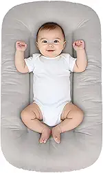 Espreguiçadeira para bebês de 0 a 24 meses, espreguiçadeira biônica orgânica, algodão macio, respirável, assentos e espreguiçadeiras para chá de bebê recém-nascido (cinza)