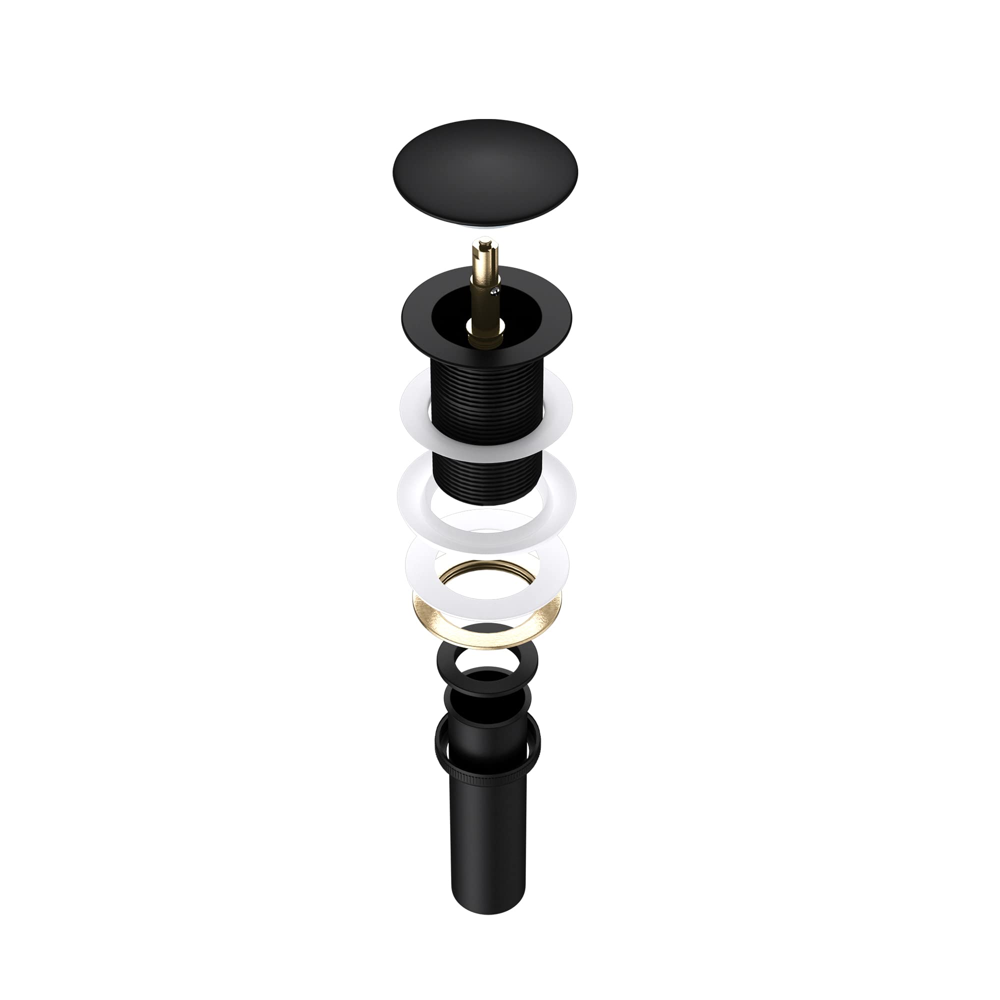 Mai & Mai juego de desagüe, tapón de fregadero, válvula de desagüe push-up negra sin rebosadero, diámetro: 6,6 cm, función de apertura de presión con los dedos