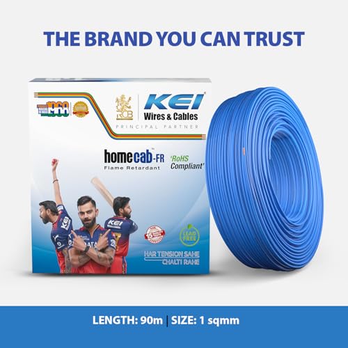 Image of KEI WIRES & CABLES Homecab 1 sqmm 1 Core Copper Flame Retardant House Wire PVC Insulated Cable for Domestic & Industrial Electrical Wiring (Blue, 90 Meters)