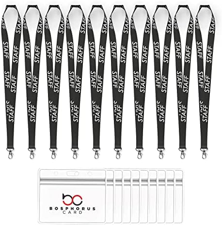 BOSPHORUS CARD: 10 Pieces Safety Breakaway Staff Lanyards with 10 id Card Holders, Staff Safety Breakaway Lanyards and Id Card Holders. (Black)