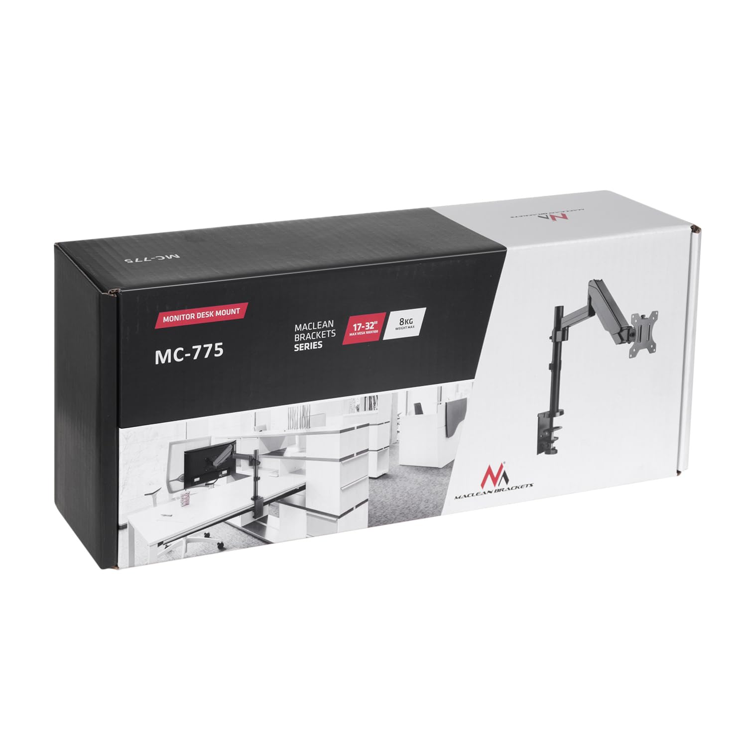 Maclean MC-775 Support de moniteur avec ressort à gaz 17-32 - Support de bureau Vesa 75 x 75 100 x 100 cm - Noir + renfort de table