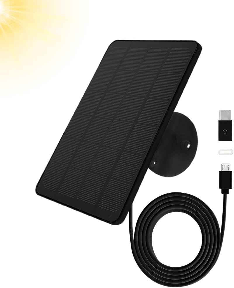 Solar Panel Compatible with WYZE Battery Cam Pro, EufyCam 2C/2C Pro, 4W 5V Solar Panel with 10ft Micro USB Charging Cable for Outdoor Battery Camera, Tpye C Adapter, Adjustable Wall Mount, Black