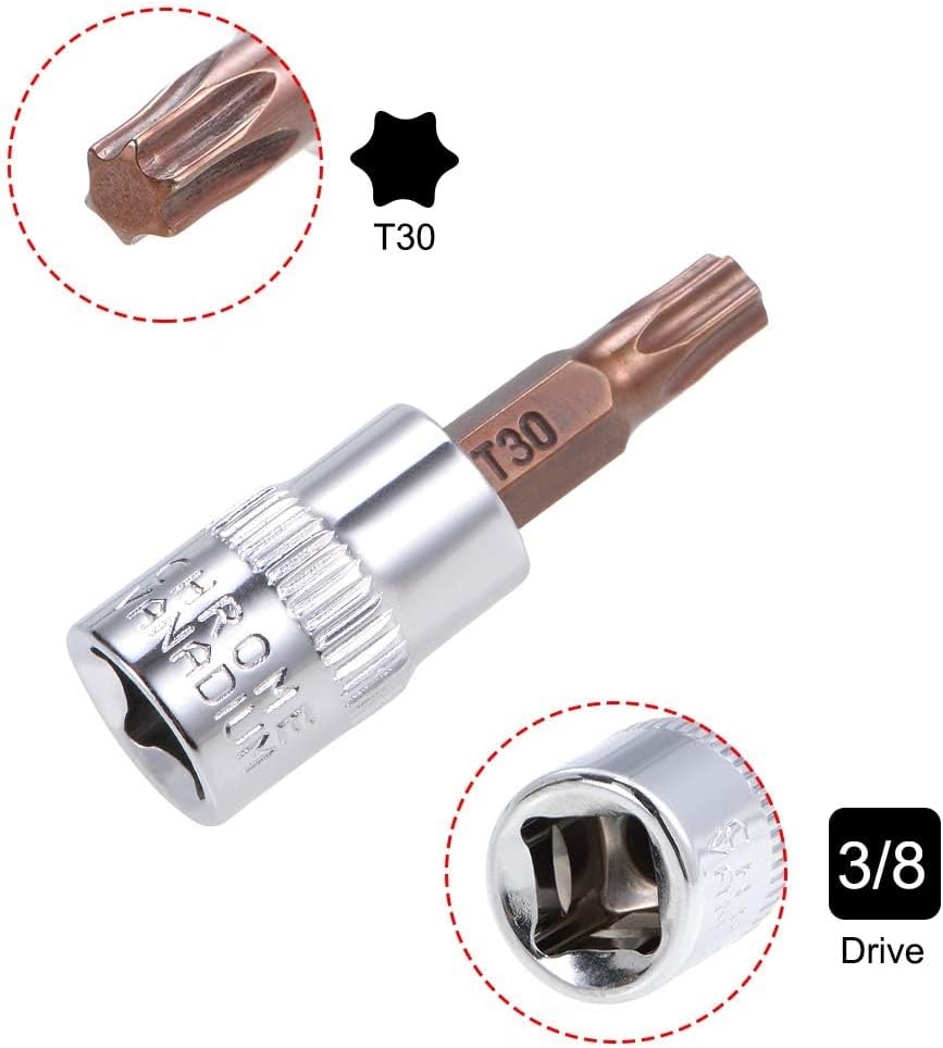 TA-VIGOR 3Pcs 3/8" Drive x T30 Torx Bit Socket, CR-V Key Socket Premium S2 Steel Bits, Torx Bit with 48mm Length for Impact Power Drills, Torque Wrench, Ratchet Wrench, Slide Bar