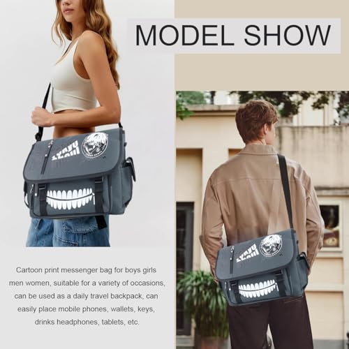 Anime Messenger Bag for Boys Girls Printed Canvas Crossbody Bag Oxford Shoulder Handbag Satchel Handbag Daily Casual Daypack Grey2