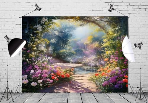 Fondo fotográfico jardín primavera 10x8ft vinilo miniatura 3