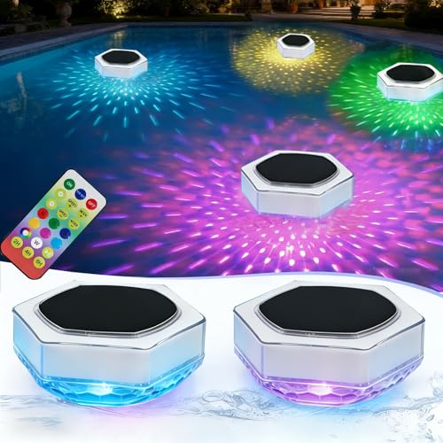 Cozymeow Luci per Piscina Fuori Terra Solari Galleggianti con Telecomando, LED RGB IP68 Impermeabile Luce Piscina Fuori Terra Cambia Colore per Laghetto Stagno Giardino Spa Vasca Idromassaggio