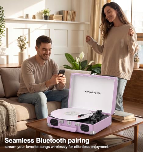 Image of Purple Bluetooth Suitcase Record Player, 3-Speed Turntable