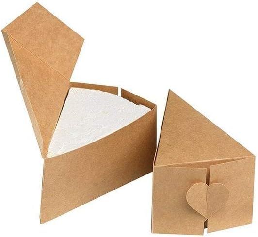 House of Cake Heart Kraft Brown Cake Slice Box, Single Cake Segment Carrier, Heart Shaped Secure Closure, Gift, Party Favour, 10 Pack