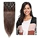 Produktbild Clip In Extensions Echthaar Dünn Haarverlängerung 100% Remy Echthaar 8 Tressen 45cm-70g (#4 Mittelbraun)