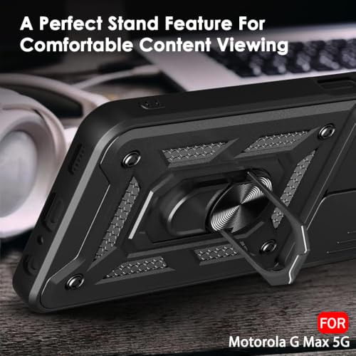 Image of TheGiftKart Tough Armor Bumper Back Cover Case for Motorola Moto G Max 5G | Kickstand & Ring Holder | 360 Degree Protection Back Cover Case for Moto G Max 5G (PC & TPU, Sliding Camera Cover, Black)