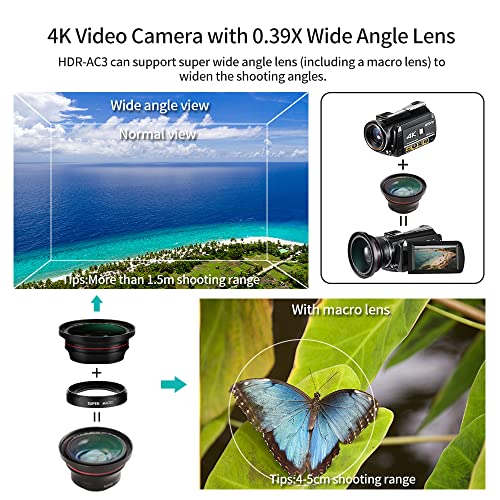 4K Camcorder Video Camera Ordro Hd 1080P 60Fps Vlog Camera Recorder Ir Night Vision And Wifi Camcorder With Microphone, Wide Angle Lens, Lens Hood, Camera Handle And 2 Batteries #TOP2