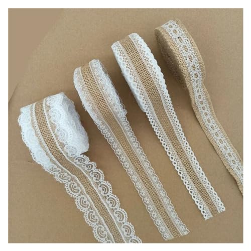 Cinta de arpillera de yute natural de 2M con encaje blanco para decoración de bodas rústicas 3