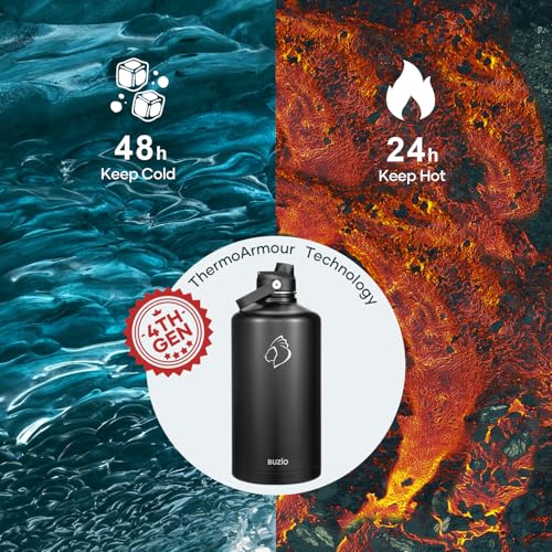 Image of BUZIO 1 Gallon Water Bottle Insulated with Dust-proof Straw & Spout Lids