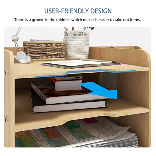 PUNCIA 4 Tier Wooden Desktop Organizer Letter A4 File Rack - Mail Sorter with Vertical & Horizontal File Holder, Tabletop Storage Box for Office Supplies Binders Folders Trays image 8