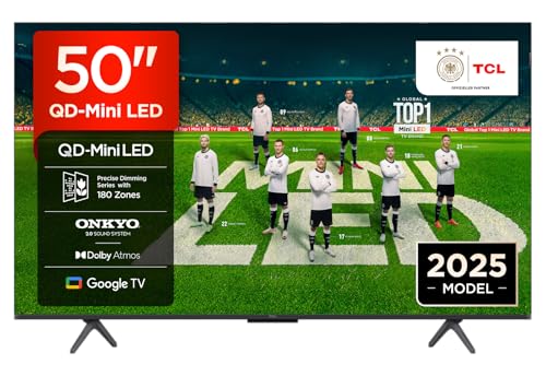 TCL 50 Zoll 50Q6C QLED Mini LED Fernseher, 4K HDR Premium, Dolby Vision IQ & Atmos, Onkyo 2.1, Smart Google TV, 144Hz Motion Clarity Pro, AMD FreeSync Premium Pro, HDMI 2.1, AirPlay 2