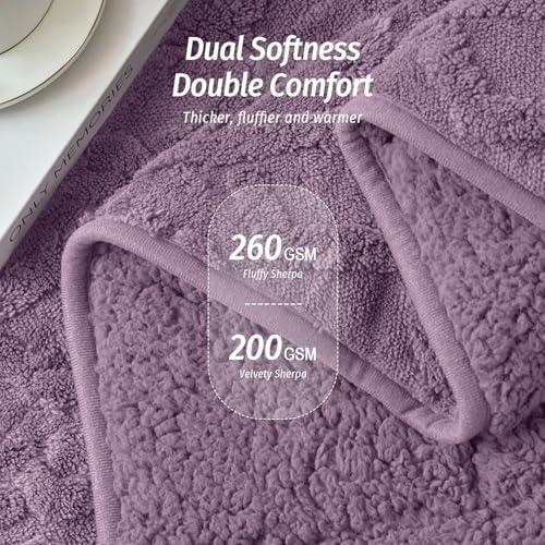 Wemore Weighted Blanket for Adults Twin Size 15 lbs, Dual Sided Soft Fuzzy Jacquard Sherpa Weighted Blankets for Sleeping, Cozy Fluffy Knitted Heavy Blanket for Couch Bed, Purple, 48 x 72 inches