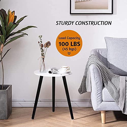 Image of Foldable Round Shaped Side Table /Tea Coffee Breakfast Table (Black-White, Engineered Wood)