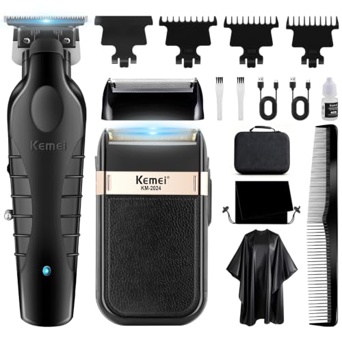 KEMEI Professionelle Haarschneidemaschine und Folienrasierer Set Elektrische Haarschneidemaschine für Männer schnurlose Herren Elektrorasierer T Blade Zero Gapped Haarschneider Wiederaufladbarer